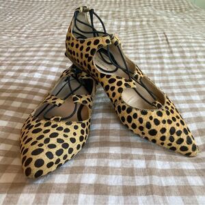 Loeffler Randall Ambra Lace Up Cheetah Pony Hair Leather Ballet Flats Size 7